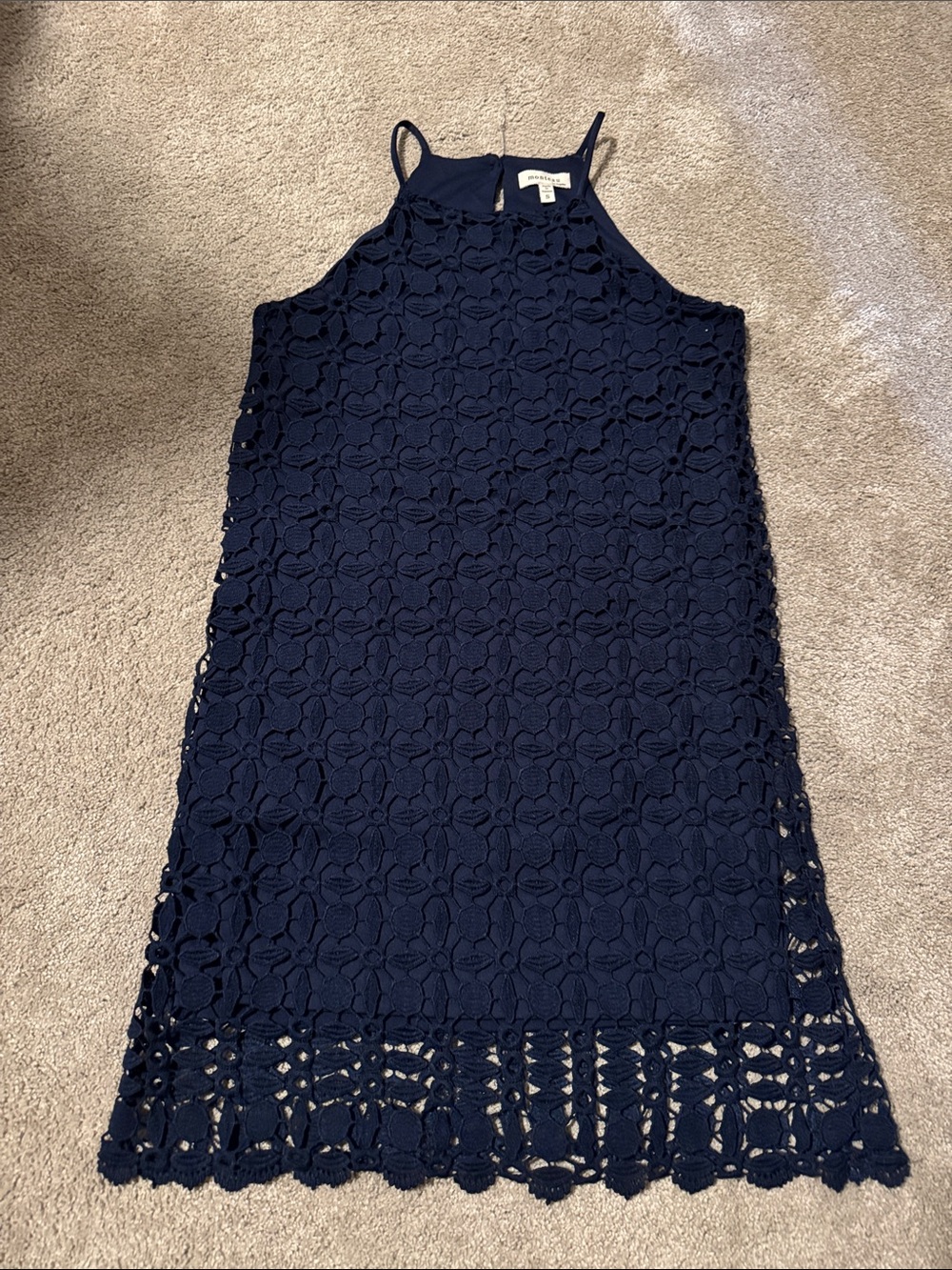 Monteau Navy Blue Crochet Maxi Dress